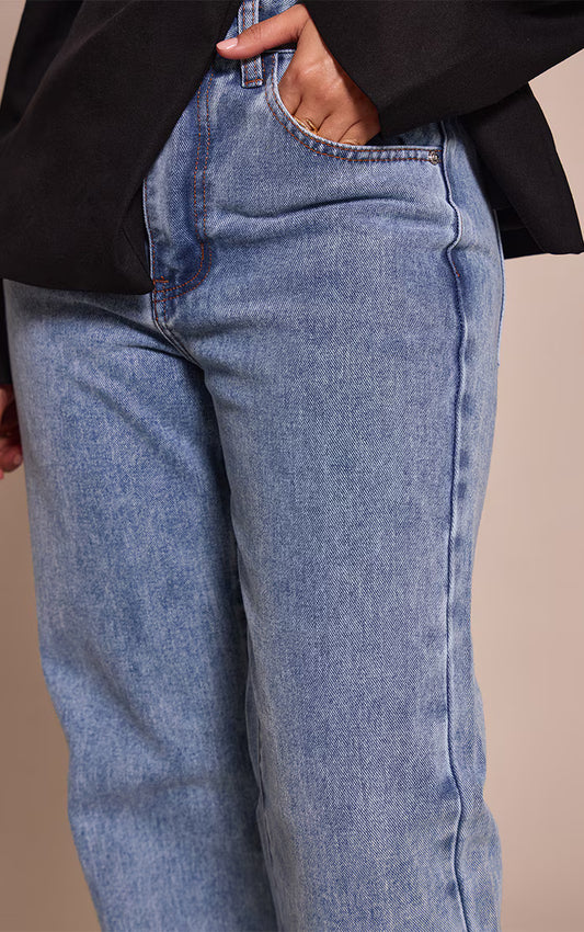 Petite Light Blue Long Leg Straight Jeans