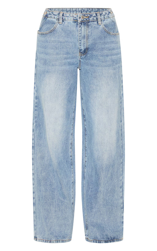 Light Blue Button Detail Wide Leg Jeans