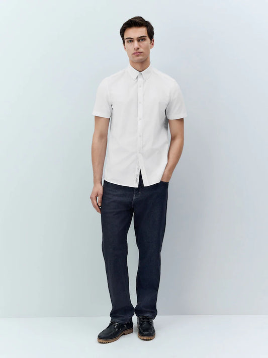 White Stretch Oxford Short Sleeve Shirt
