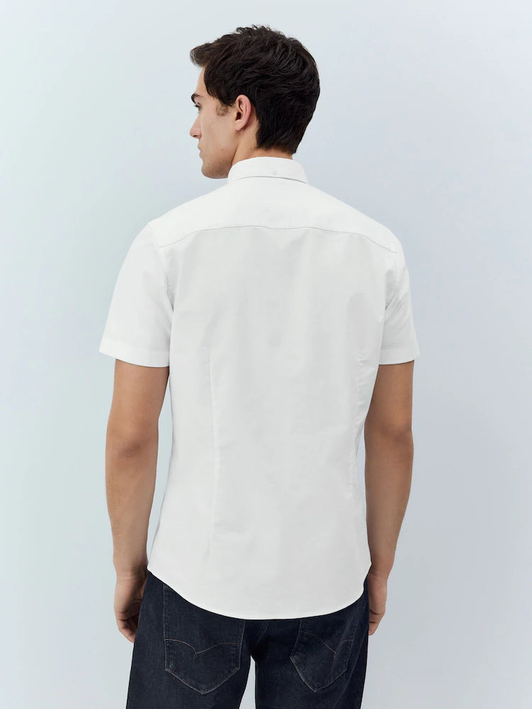 White Stretch Oxford Short Sleeve Shirt