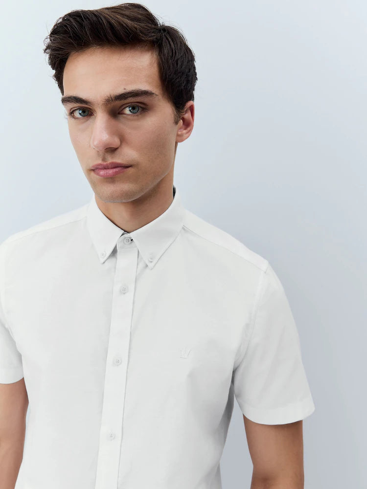 White Stretch Oxford Short Sleeve Shirt