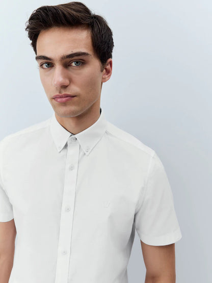 White Stretch Oxford Short Sleeve Shirt