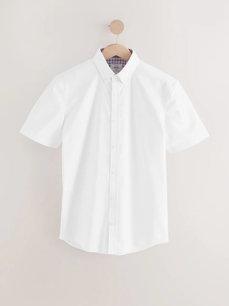 White Stretch Oxford Short Sleeve Shirt