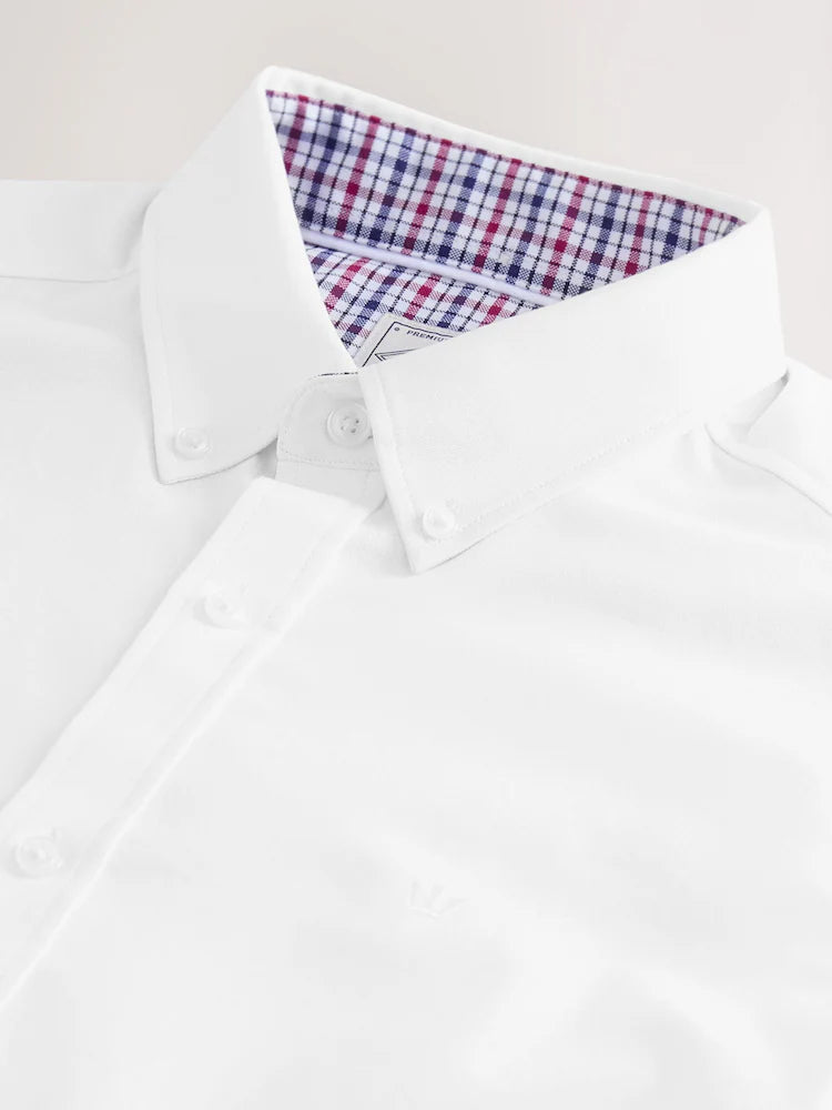 White Stretch Oxford Short Sleeve Shirt