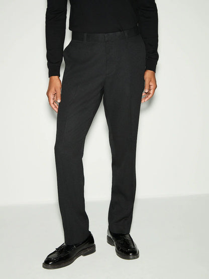 Black Slim Fit Tape Detail Textured Tuxedo Trousers
