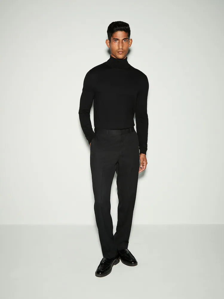 Black Slim Fit Tape Detail Textured Tuxedo Trousers