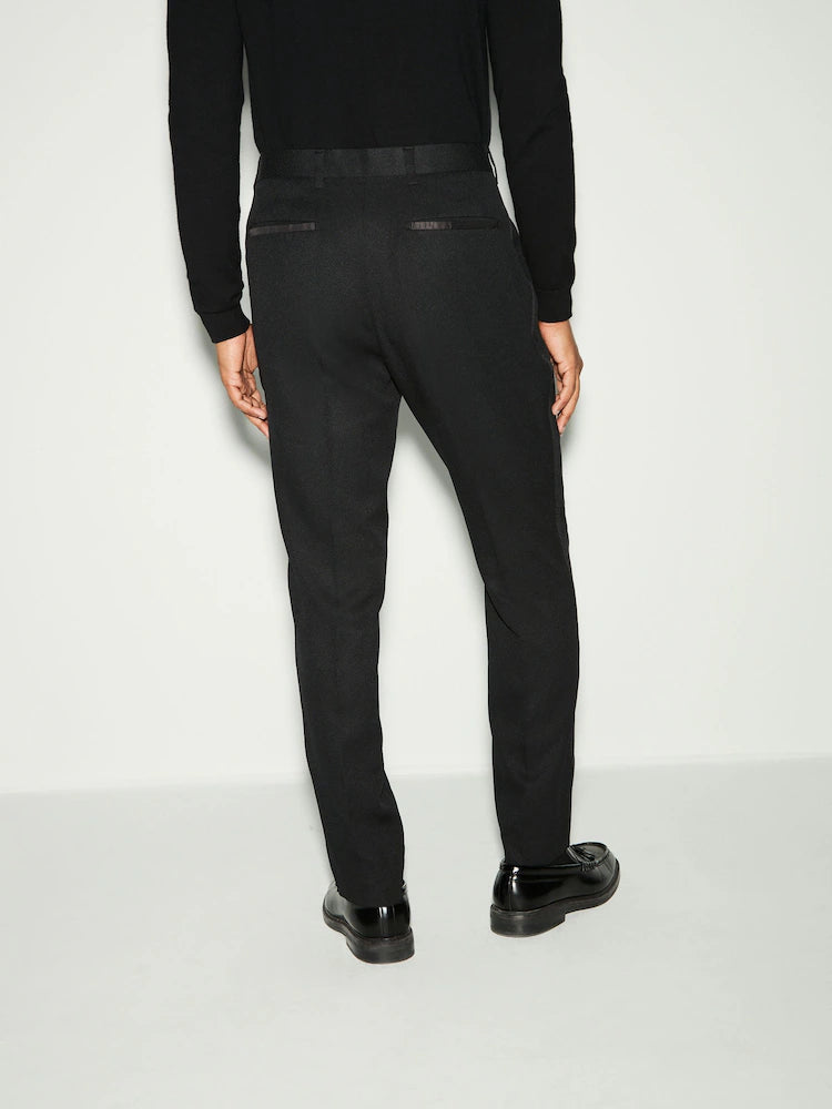 Black Slim Fit Tape Detail Textured Tuxedo Trousers