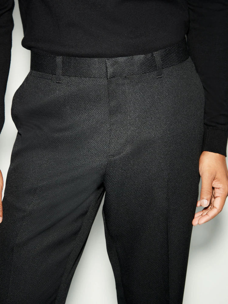 Black Slim Fit Tape Detail Textured Tuxedo Trousers