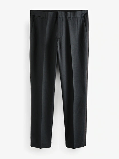Black Slim Fit Tape Detail Textured Tuxedo Trousers