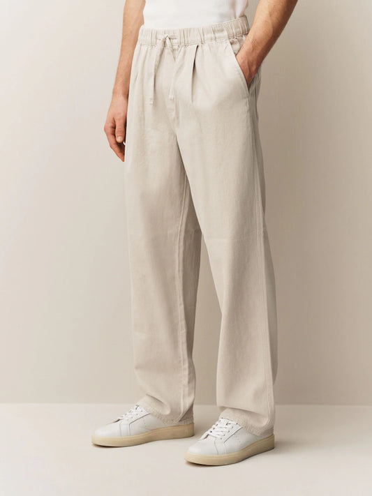 Ecru White Relaxed Fit Elasticated Joggers With Linen