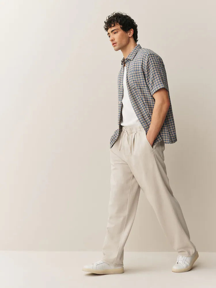 Ecru White Relaxed Fit Elasticated Joggers With Linen