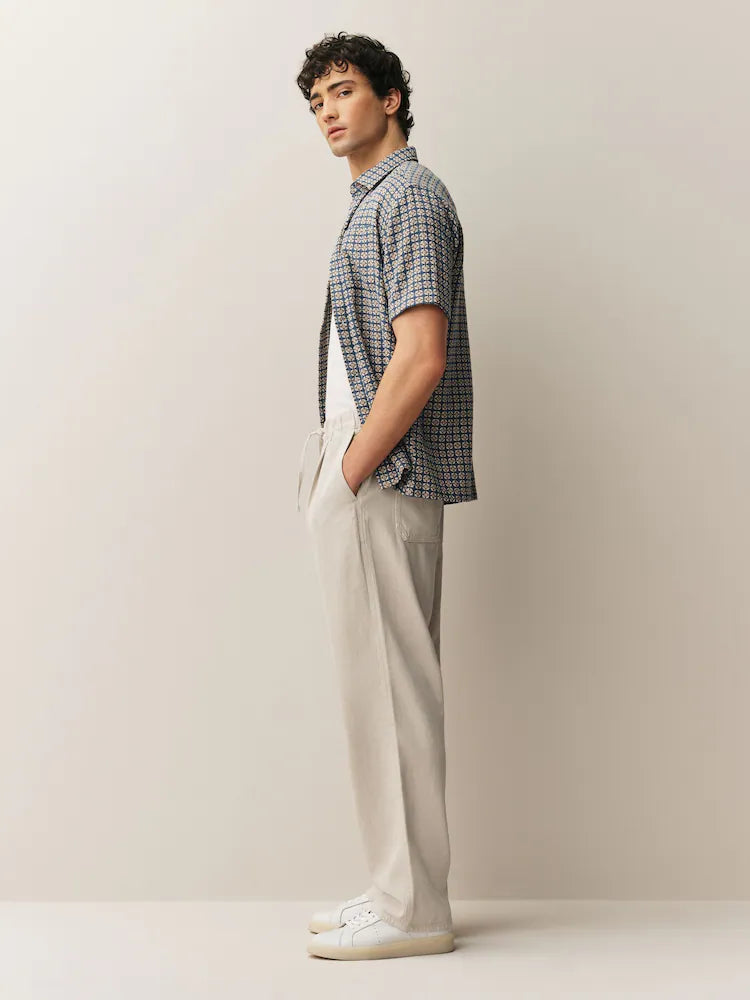 Ecru White Relaxed Fit Elasticated Joggers With Linen