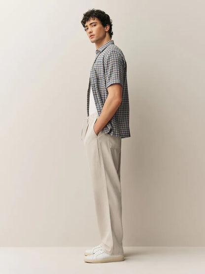 Ecru White Relaxed Fit Elasticated Joggers With Linen