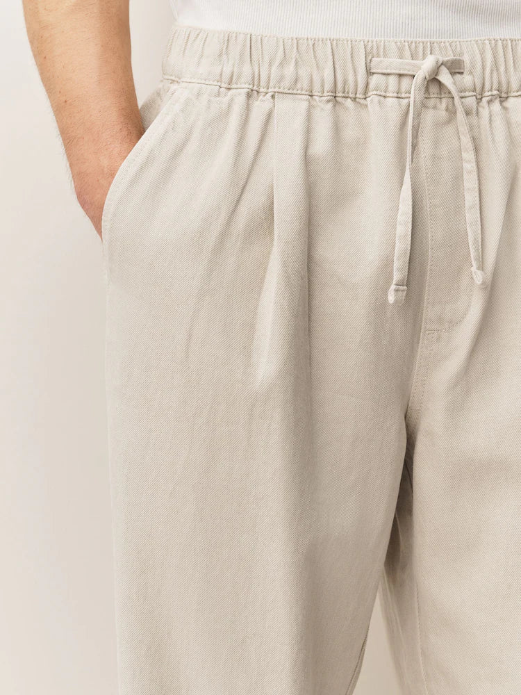 Ecru White Relaxed Fit Elasticated Joggers With Linen