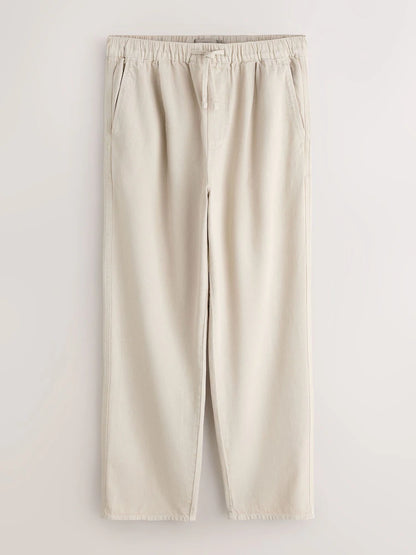 Ecru White Relaxed Fit Elasticated Joggers With Linen